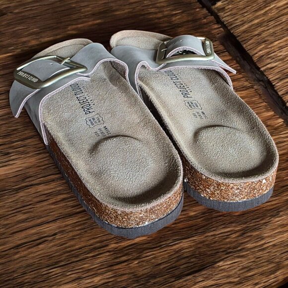 NWOT PROJECT CLOUD ( 8 ) Tan Leather Upper Suede Insole Cork Footbed Sandal - Picture 8 of 12
